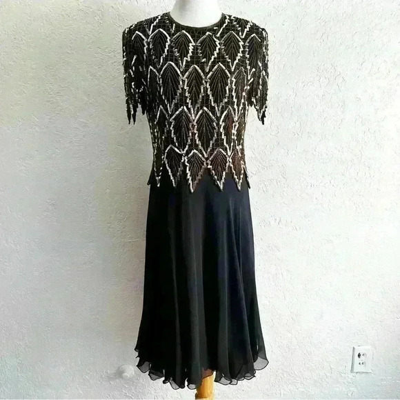 Vintage Laurence Kazar silk beaded sequin‎ party dress size medium - Picture 2 of 13